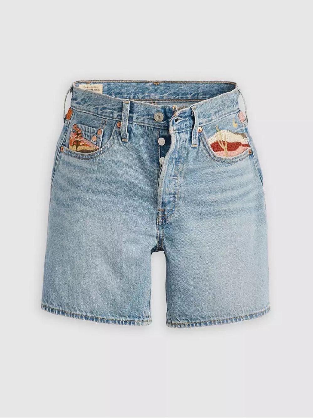 501 high rise mid thigh shorts